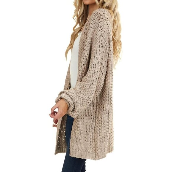 Women's Chunky Knit Open Front Cardigan Large Casual Long Sleeve - Picture 4 of 5
